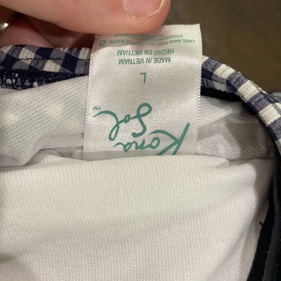 Gingham blue white ruffle bathing swimsuit removable straps Large Kona sol EUC - Picture 6 of 10